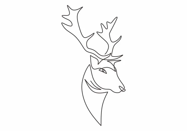 鹿头或驯鹿头连续划一条线 画出在白色背景上孤立的简约设计矢量 可编辑笔划线性简约风格 — 图库矢量图片