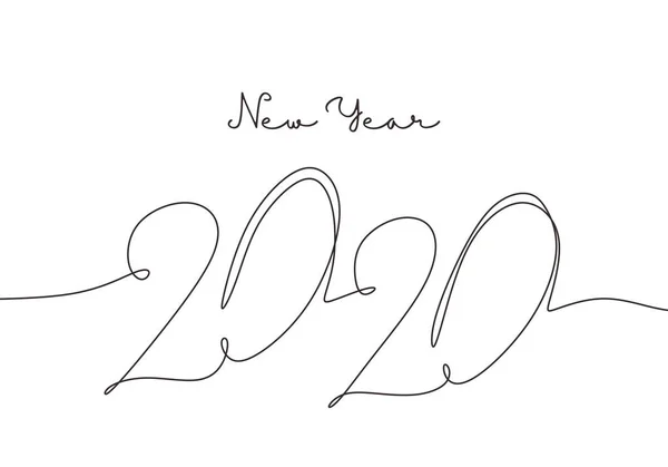 2020 Yeni Yıl tekli, kesintisiz tek satır resim. Tatil tebrik kartı minimalizmi el çizimi süslemesi. Beyaz arkaplanda izole edilmiş vektör. — Stok Vektör