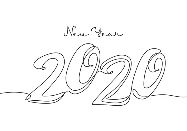 2020 Ano Novo única linha contínua desenho arte. Férias cartão minimalismo esboço mão desenhada decoração. Vetor isolado sobre fundo branco . — Vetor de Stock