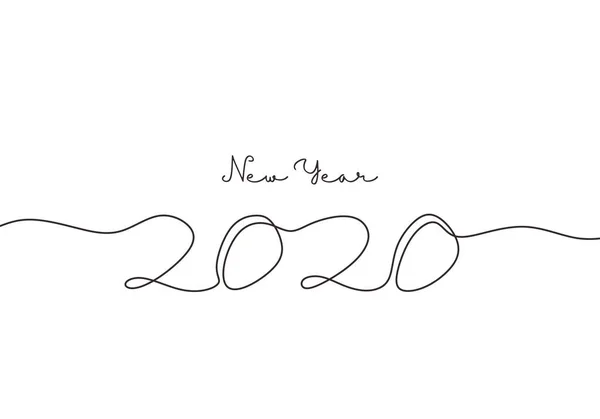 2020 Ano Novo única linha contínua desenho arte. Férias cartão minimalismo esboço mão desenhada decoração. Vetor isolado sobre fundo branco . —  Vetores de Stock