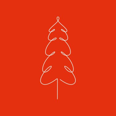 Noel ağacı, beyaz arka planda izole edilmiş minimalizm vektör çizimi için sürekli bir çizgi çizer.