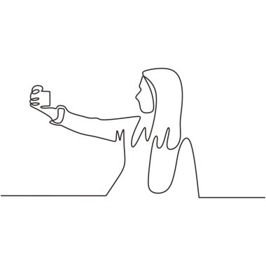 Young girl taking selfie continuous one line drawing. Woman take a picture using mobile phone or smartphone. Vector minimalism design hand drawn sketch lineart. vector Young girl taking selfie continuous one line drawing. Woman take a picture using mobile phone or smartphone. Vector minimalism design hand drawn sketch lineart. vector