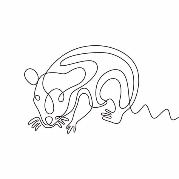 Rata o ratón roedor animal mascota logotipo minimalismo continuo una línea dibujo vector ilustración . — Vector de stock