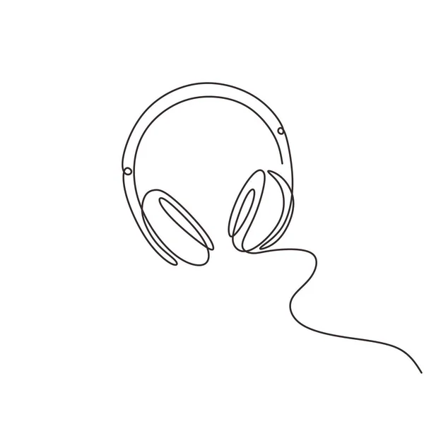 Dibujo de una línea de dispositivo de altavoz de auriculares gadget minimalismo continuo diseño lineal aislado sobre fondo blanco . — Vector de stock