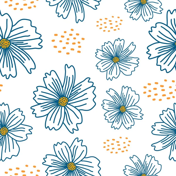 Blumen nahtlose Muster mit handgezeichneten Vintage-Stil. Vektor-Illustration für textildruckfertige Textilien. — Stockvektor