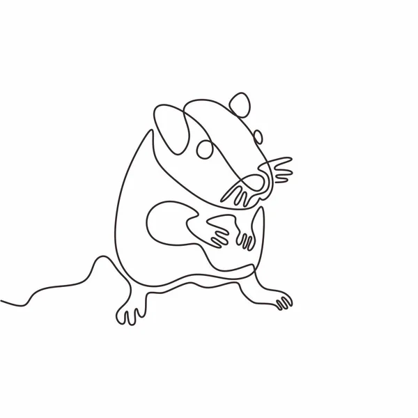 Dibujo de una línea de ratón mascota o animal de rata. Esbozo lineal dibujado a mano simple continuo minimalismo vector ilustración simplicidad diseño . — Vector de stock