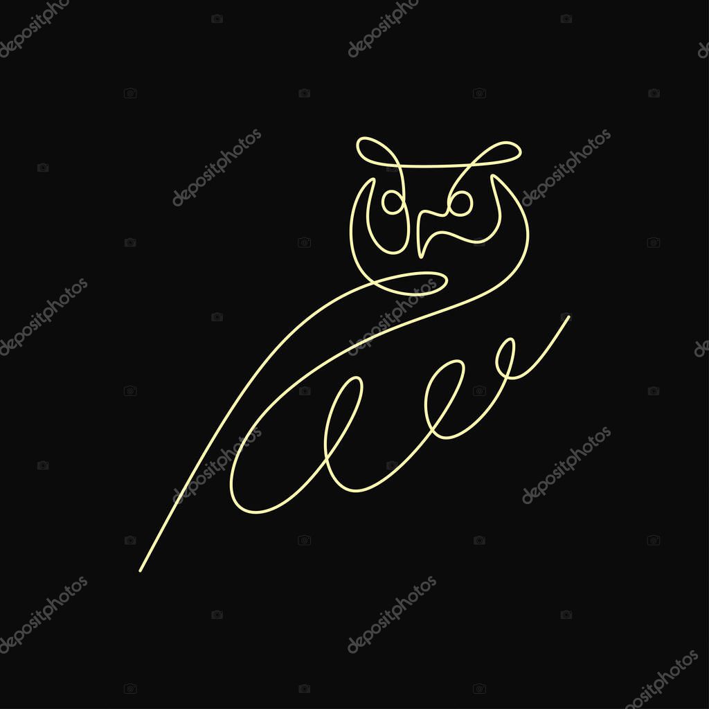 One line design silhouette of owl. hand drawn bird minimalism style.vector illustration creative animal mascot.