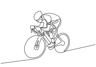 Bisikletçi sürekli çizgi çiziyor. Spor maçı sırasında bisiklet ya da bisiklet süren vektör atlet.