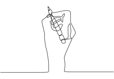 Sürekli mektup yazan el çizimleri. Bir el, fikir ve yaratıcı çalışmanın iş metaforunu çizdi.