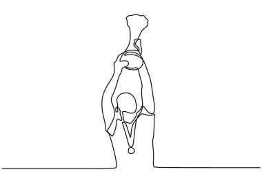 Sürekli olarak bir kişinin şampiyonluk kupası ya da madalyasını kaldırdığı çizimler. Kazanan konsepti. Bir adam bir yarışma veya turnuva kazanır..