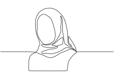 Tek sıra halinde tek sıra halinde müslüman bir kadın. Vektör başörtüsü eşarp portresi çizimi basitlik biçimi.