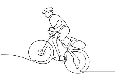 Sürekli bir spor bisiklet triatlonu çizimi. Bisikletli ya da bisikletli bir sporcu. Vektör illüstrasyon sağlık kavramı