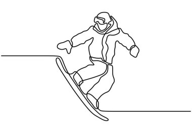 Snowboard taşıyıcı illüstrasyonunun sürekli bir çizimi. Kış sporu yapan kişi.