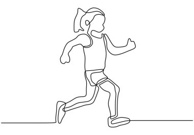 Continuous one line drawing of girl running. vector minimalism design clipart
