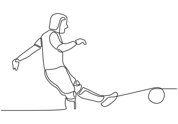 Dibujo continuo de una línea de diseño de simplicidad de jugador de fútbol — Vector de stock