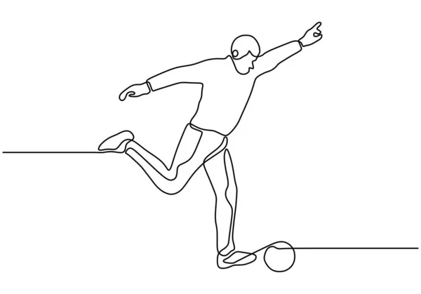 O desenho contínuo de uma linha de um homem atira uma bola. Futebol jogador conceito desenhado à mão simplicidade desenho vetor ilustração . —  Vetores de Stock