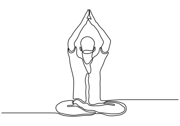 Homem fazendo ioga exercício contínuo uma linha desenho minimalismo vetor. Ilustração da pessoa em meditação . — Vetor de Stock