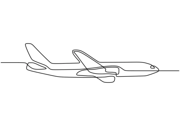Vliegtuig continue een lijn tekenen minimalisme ontwerp vector illustratie. Eenvoud en eenvoudige lineaire hand getekend schets lineart vervoer thema. — Stockvector