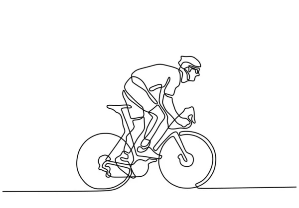 Continu cycliste d'une ligne en casque à vélo. Dessin minimaliste du sportif en compétition sportive . — Image vectorielle