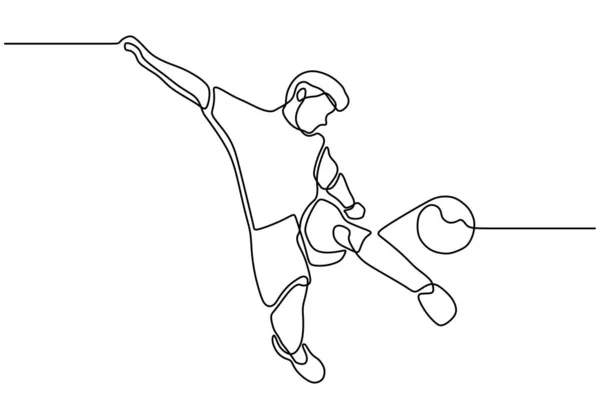 Disegno continuo di una linea di un uomo sparare una palla. Concetto giocatore di calcio disegnato a mano semplicità disegno vettoriale illustrazione . — Vettoriale Stock