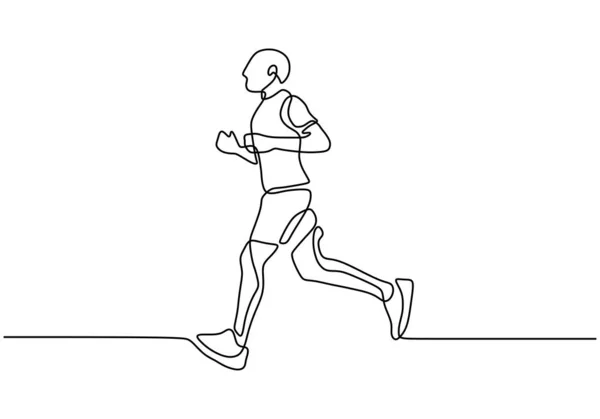 スポーツをテーマに手描きベクトルイラストを走る男の連続一本の線画ミニマリストデザイン — ストックベクタ