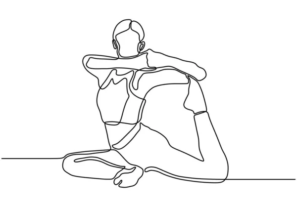 Yoga one line aerobic girl doing experience. Постоянный рисованный вручную минимализм женской физической формы . — стоковый вектор