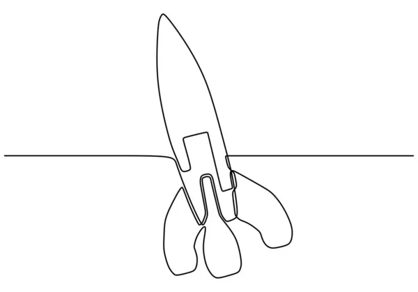 Rocket One lijn tekening minimalisme technologie thema. Vector continue hand getekend schets lineart symbool van exploratie en creativiteit. — Stockvector