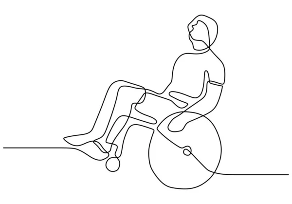 Persona con discapacidad de una línea en silla de ruedas. Las personas vectoriales con lesiones y piernas rotas necesitan ayuda médica. Dibujo de simplicidad bosquejo de un paciente . — Archivo Imágenes Vectoriales