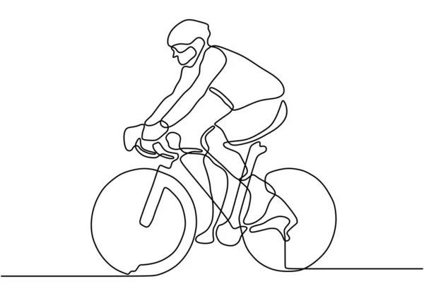 田径自行车三项全能运动的连续单线绘图。 骑自行车的运动员或骑自行车的人在街上。 病媒说明健康概念 — 图库矢量图片