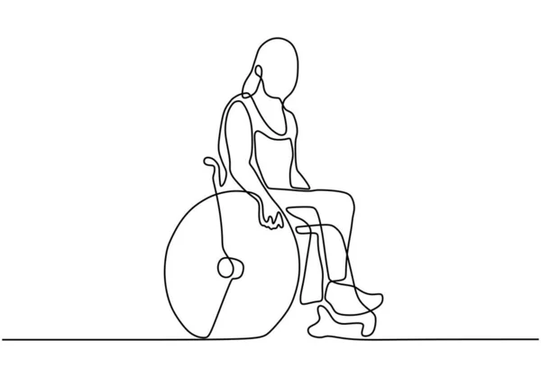 Femme en fauteuil roulant dessin en ligne continue. concept de personne handicapée assise . — Image vectorielle