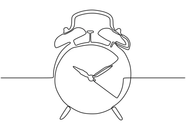 Reloj despertador continuo dibujo de una línea diseño minimalista sobre fondo blanco — Vector de stock