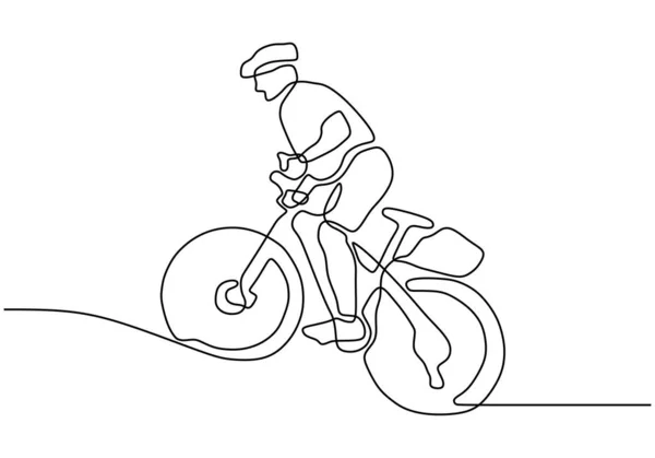 Kontinuerlig en linje ritning av sport Cykling triathlon. Cykelidrottare eller cyklist rider på gatan. Vektor illustration hälsa koncept — Stock vektor