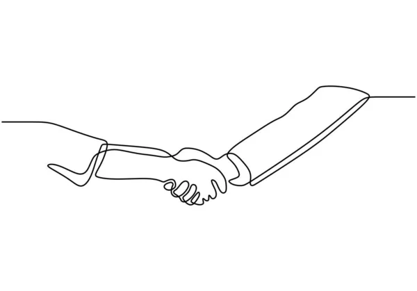 Stretta di mano continua una linea disegno minimalismo disegno vettoriale illustrazione. Metafora aziendale concetto di accordo, partnership e lavoro di squadra . — Vettoriale Stock