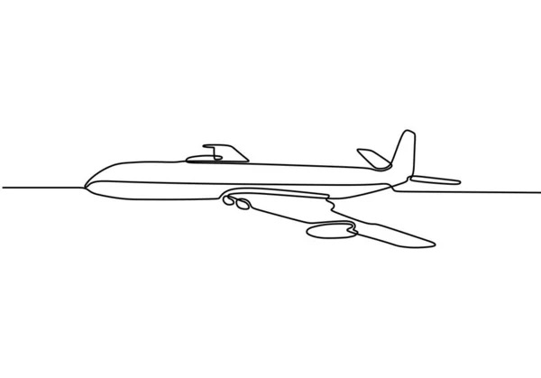 One line drawing of airplane isolated vector object - passenger plane travel and transportation theme. Minimalism design sketch hand drawn. — Stock Vector