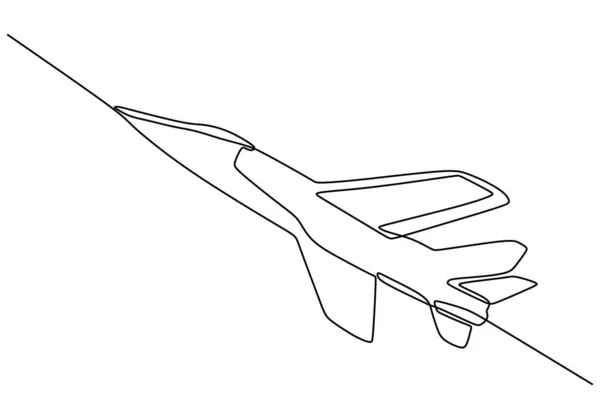 제트기는 한 노선을 계속 그린다. 비행기 손 스케치 심플 한 모습. — 스톡 벡터