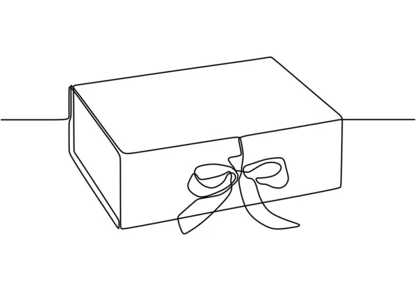 Regalo dibujo de una línea. Vector presente caja con cinta minimalismo vector ilustración solo continuo dibujado a mano boceto lineal . — Vector de stock