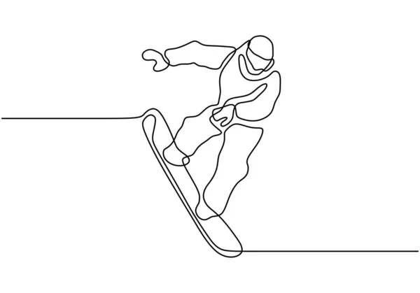 Disegno continuo di una linea di illustrazione vettoriale dello snowboard. Persona che fa sport invernali . — Vettoriale Stock