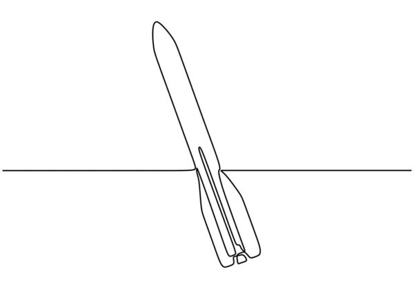 Rakete eine Linie zeichnen Minimalismus Technologie Thema. Vektor kontinuierliche handgezeichnete Skizze lineares Kunstsymbol der Exploration und Kreativität. — Stockvektor