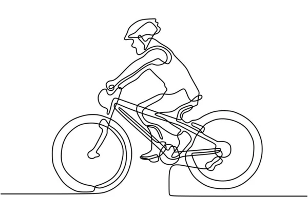 Rowerzysta ciągły rysunek linii. Wektor atleta jazda na rowerze lub rowerze podczas gry sportowej. — Wektor stockowy