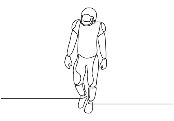 Dibujo continuo de una línea del jugador de fútbol americano. Retrato de un hombre con traje caminando en la ilustración del vector de campo . — Vector de stock