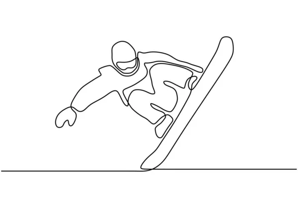 Dessin continu d'une ligne de sport d'hiver de snowboard. Un homme sur le snowboard saute en freestyle. Conception de minimalisme vectoriel . — Image vectorielle