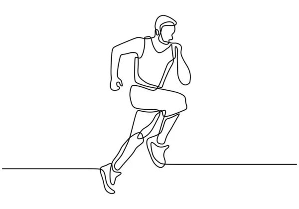 Kontinuierliche einzeilige Zeichnung der Person, die sehr schnell über das Design des Sportthemas läuft — Stockvektor