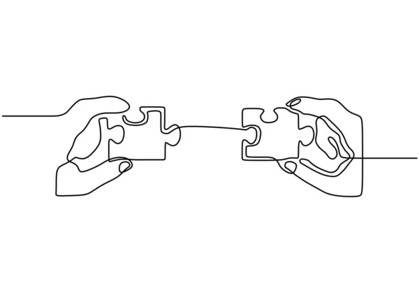 Una línea de dibujo de rompecabezas de conexión. Lineal único trazado a mano continua de la metáfora empresarial de la estrategia y la solución. Ilustración vectorial concepto creativo . — Archivo Imágenes Vectoriales