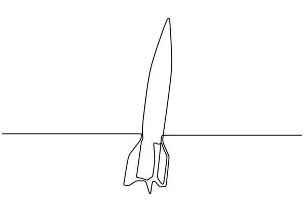 Rocket One lijn tekening minimalisme technologie thema. Vector continue hand getekend schets lineart symbool van exploratie en creativiteit. — Stockvector