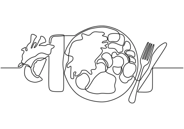 Alimento en el plato continuo de una línea de dibujo. Comida vectorial para comer minimalismo ilustración boceto dibujado a mano doodle lineart design . — Archivo Imágenes Vectoriales