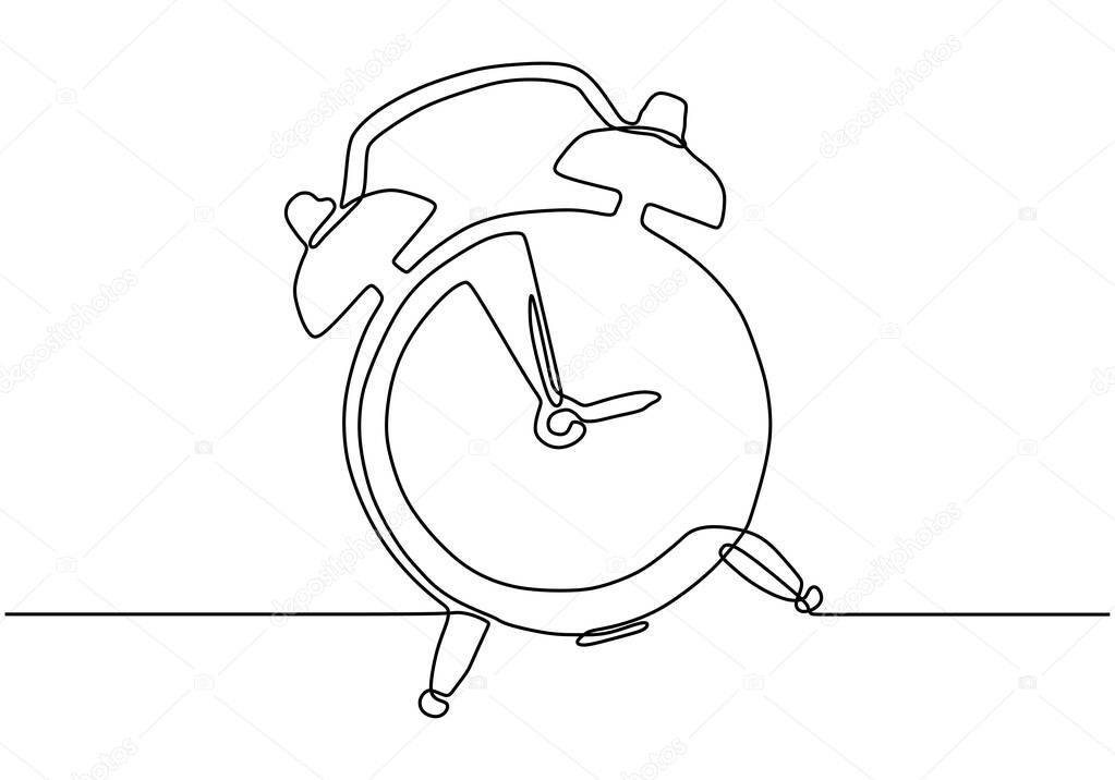 Alarm clock continuous one line drawing minimalist design on white background