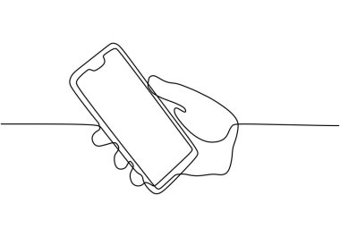 Cep telefonunu el vektörüne çizmeye devam ediyor. Cep telefonu veya akıllı telefon nesnesi basitlik tasarımı ile minimalist tasarım çizimi.