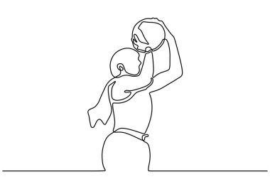 Basketbolcunun aralıksız bir çizimi. Basketbol sporu yapan sporcu.