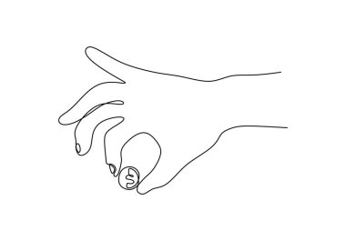 Devamlı bir çizgi halinde, para dolu bir el çizimi. Vektör illüstrasyonu basitlik çizimi el çizimi minimalizm.