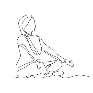 Sürekli olarak meditasyon yapan bir kadın çizimi. Nilüfer pozisyonunda yoga egzersizi yapan bir kız. Vektör illüstrasyon minimalizm spor tema tasarımı.